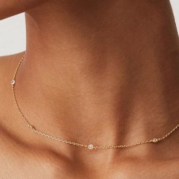 Gold Plated Simulated Diamond Necklace - Picture 3 of 3